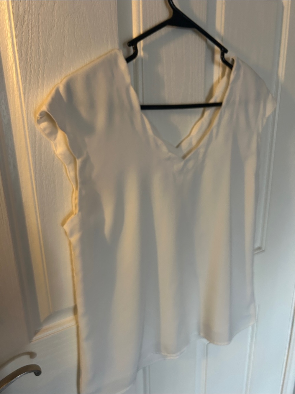 Express white V-Neck Cap Sleeve Scalloped Blouse